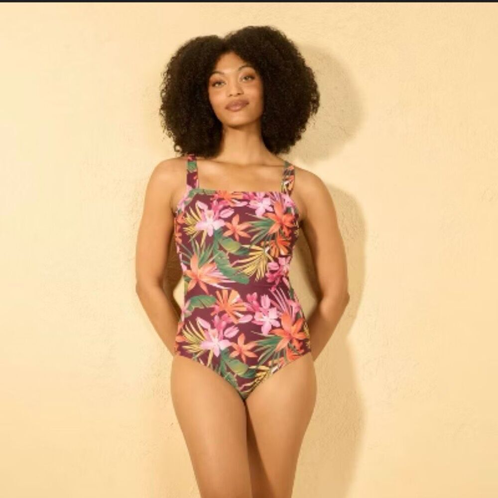 Shade and Shore Black and Pink Full Coverage One Piece Swimsuit Size XL